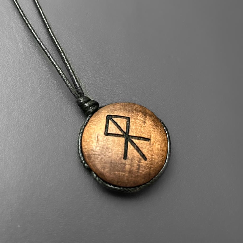Engraved Wood Bind Rune Pendant