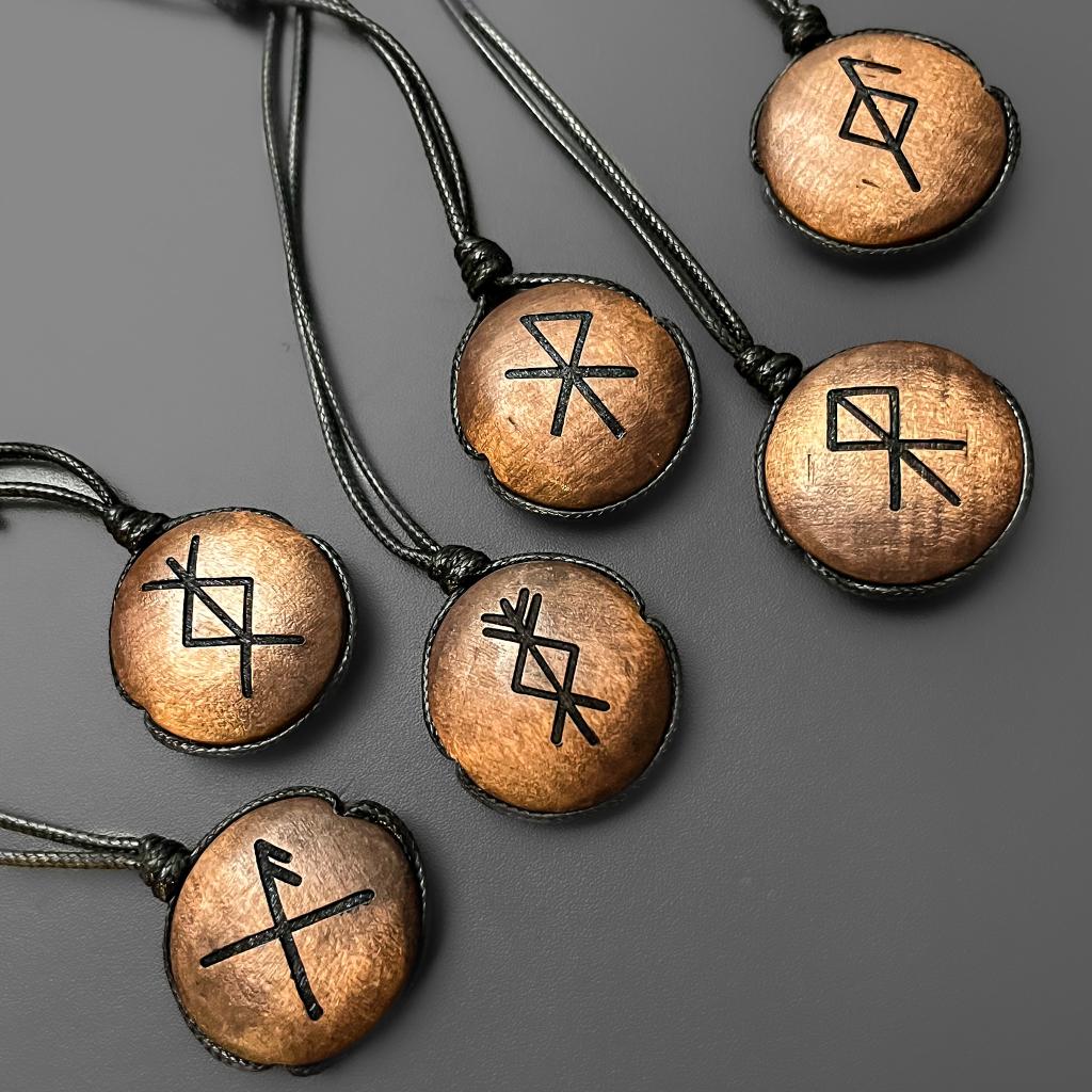 Engraved Wood Bind Rune Pendant