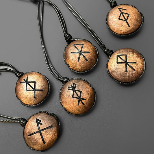 Engraved Wood Bind Rune Pendant